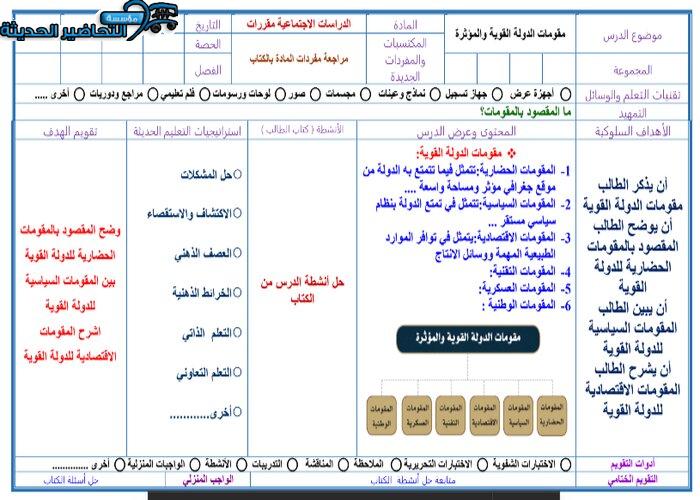 ورق عمل درس مقومات الدولة القوية والمؤثرة مادة الاجتماعيات ثانوى مقررات