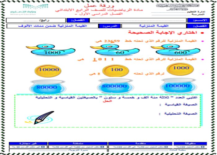 إثراءات منصة مدرستي رياضيات الصف الرابع الابتدائي الفصل الثاني  