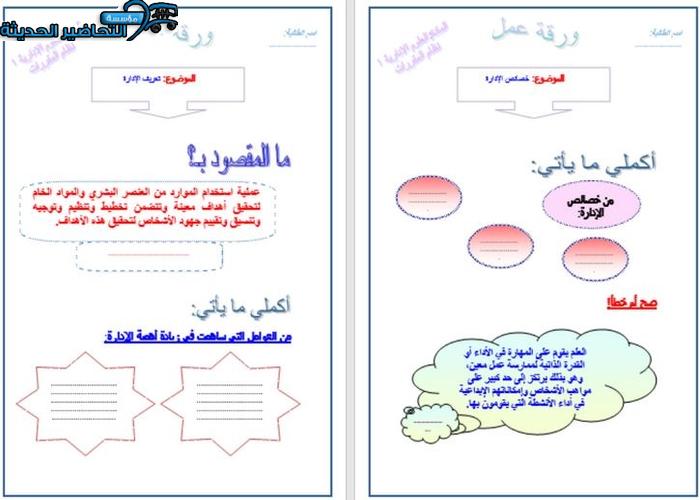 تحضير علوم إدارية 1 ثانوي مقررات