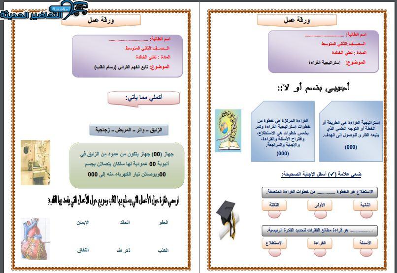 مفردات الدرس لغتي ثاني متوسط الفصل الأول مدرستي