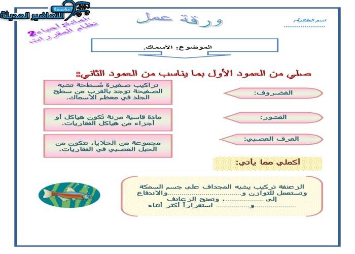 ورق عمل مادة أحياء 2 مقررات 