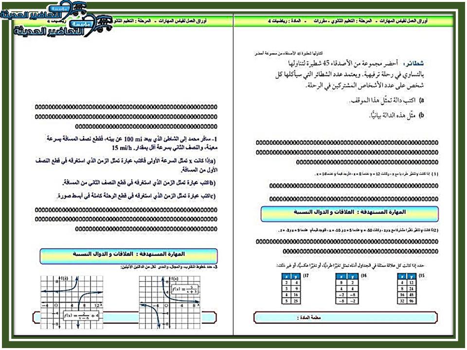 تحضير عين مادة الرياضيات 4 مقررات
