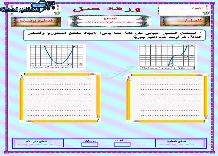 حل اسئلة مادة رياضيات 5 ثالث ثانوي