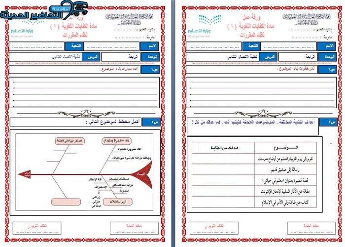 ورق عمل مادة كفايات لغوية 1 مقررات